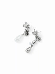 FLOWER & FAUX PEARL DROP EARRINGS