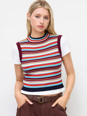 Knit Striped Colorblock High Neck Crop Top
