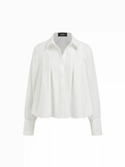 Cotton-blend Collar Pleated Oversized Cropped Shirt