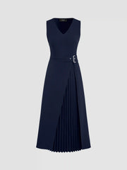 V-neck Solid Split Midi Dress