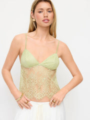 Lace Sweetheart Neck See-through Slim Cami Top