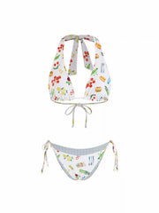 Reversible Fruit & Gingham Halter Tie Side Bikini Set