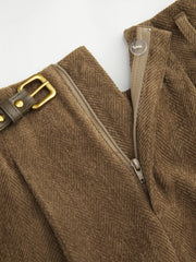Corduroy Mid Rise Roll Hem Shorts With Belt