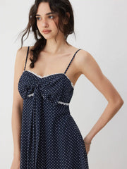 Chiffon Polka Dot Sweetheart Bowknot Lace Trim A-line Mini Dress