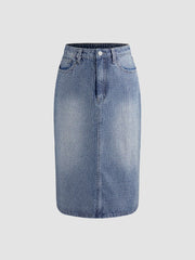 Cider Denim High Rise Rhinestone Split Maxi Skirt