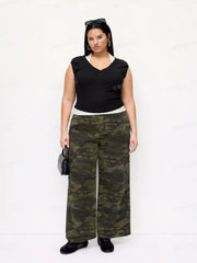 Cider Denim Camo Mid Rise Oversized Wide Leg Cargo Jeans Curve & Plus