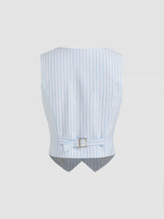V-neck Striped Belted Vest With Mid Rise Striped Pocket Straight Leg Trousers