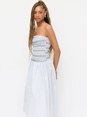 Cotton Striped Bandeau Ruched A-line Maxi Dress