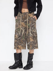 Cotton-blend Mid Rise Camo Drawstring Baggy Bermuda Pants