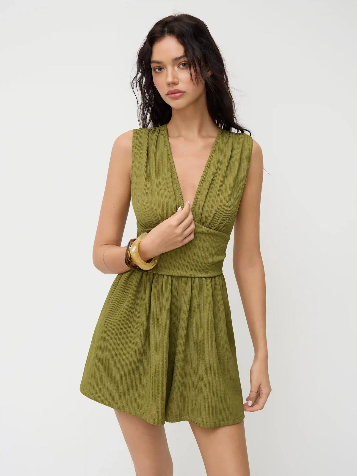 V-neck Ruched Romper