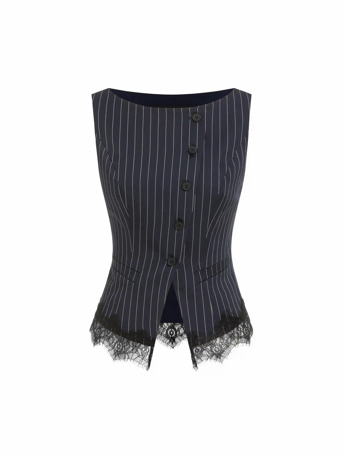 Striped Boat Neck Lace Trim Blazer Vest