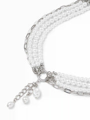 FAUX PEARL BEADED LAYERED NECKLACE