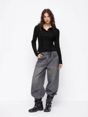 Knit Hooded Drawstring Cinched Waist Long Sleeve Top