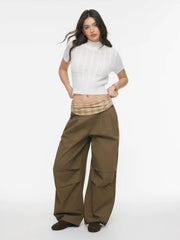 Denim Low Rise Tartan Patched Barrel-leg Jeans