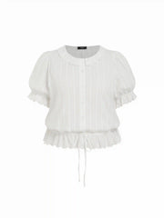 Cotton-blend Puff Sleeve Lace Trim Broderie Anglaise Oversized Blouse Curve & Plus