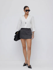 Cotton-blend Mid-length Sleeve Shirt Bodysuit