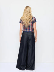 Washed Denim High Rise Draped Wide Leg Jeans