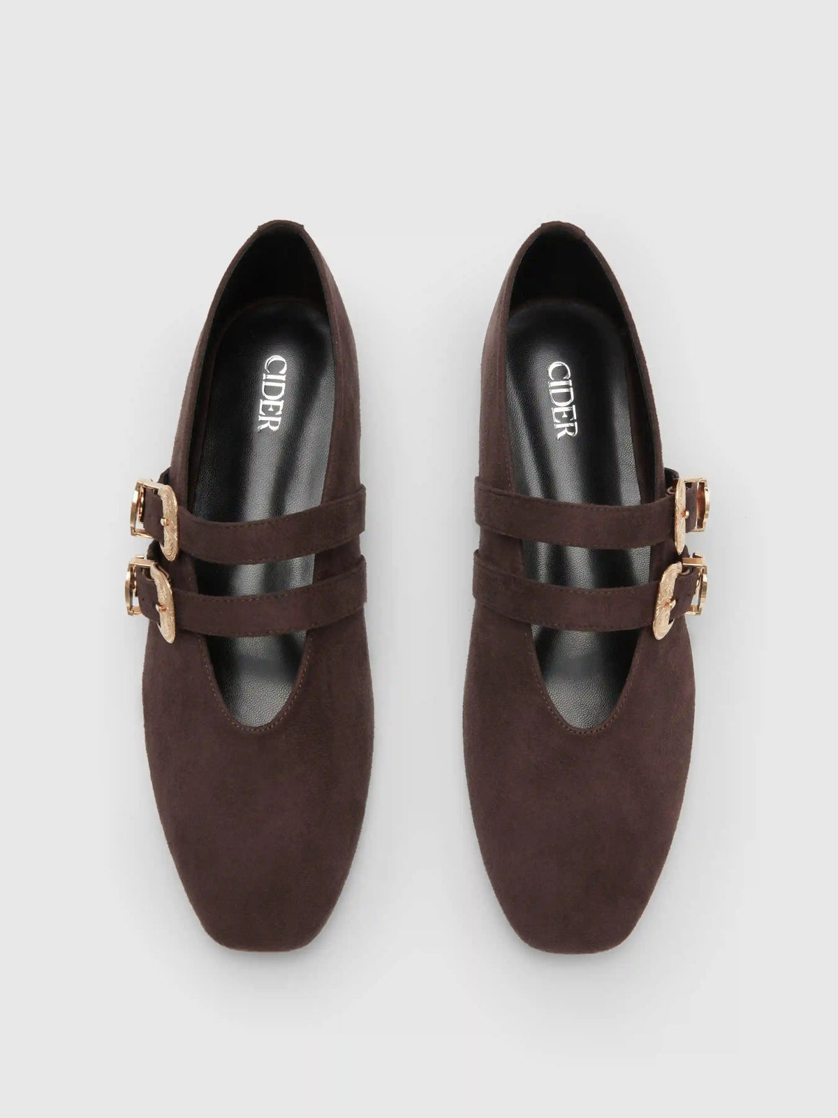 DOUBLE STRAP FAUX SUEDE-EFFECT FLATS