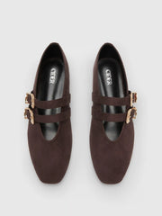 DOUBLE STRAP FAUX SUEDE-EFFECT FLATS