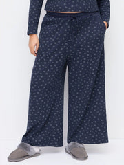 Mid Rise Ditsy Floral Drawstring Straight Leg Trousers Curve & Plus