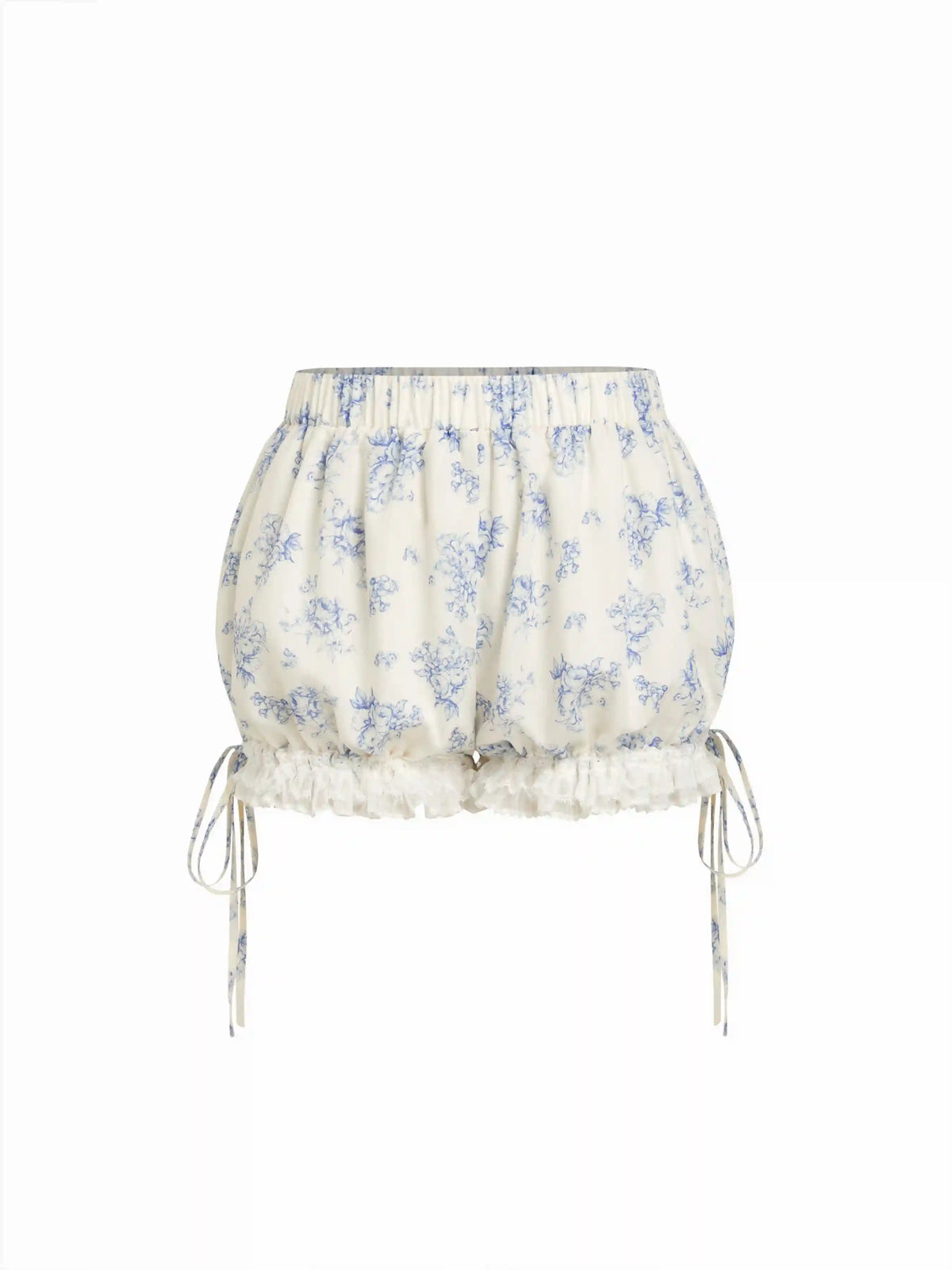 Cotton-blend Floral Lace Trim Ruffle Bowknot Bloomer Micro Shorts