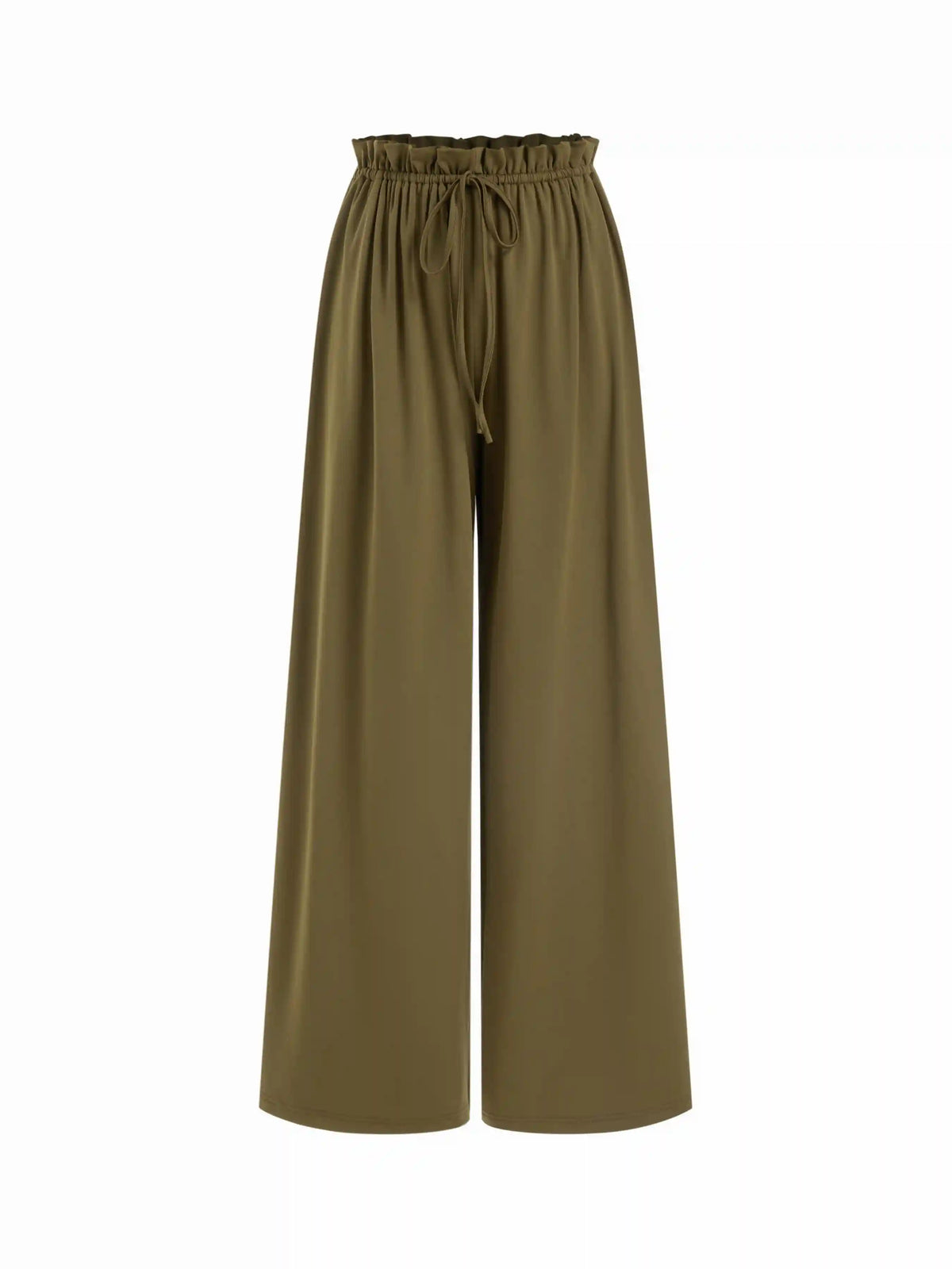 Low Rise Drawstring Elastic Waist Wide Leg Trousers