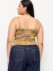 Mesh V-neck Leopard Lace Trim Cami Top Curve & Plus