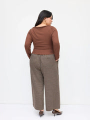 Stretchy Plaid Mid Rise Straight Leg Trousers Curve & Plus