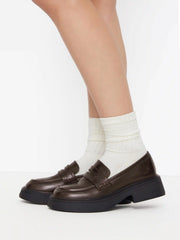 ROUND TOE CHUNKY HEELED LOAFERS