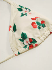 Flirty Cherry Triangle Bikini Set With Sheer Sarong
