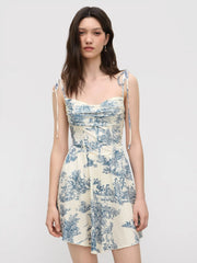 Cowl Neck Corset Knotted Ruffle Mini Dress