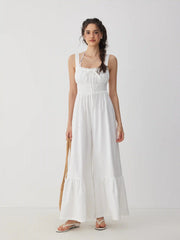 Square Neck Tie Front Ruched Jumpsuit