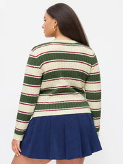 Cable Knit Striped Colorblock Button Top Curve & Plus