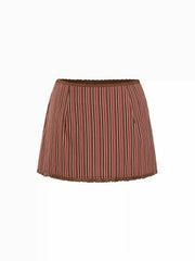 Ruched Collar Striped Top & Mid Rise Striped Mini Skirt Set