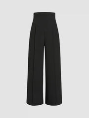 Solid High Waist Knitted Wide Leg Trousers