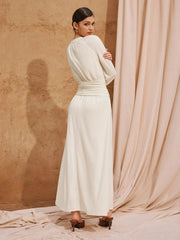 Mid Rise Ruched Wrap Waist Long Sleeve Maxi Dress