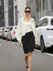 Funnel Neck Drawstring Zip Through Lantern Sleeve Oversized Windbreaker Jacket