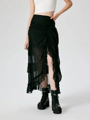 Ruffle Sheer High Waist Maxi Skirt
