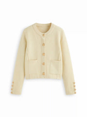 Knit Wool-blend Round Neckline Metal Button Cardigan