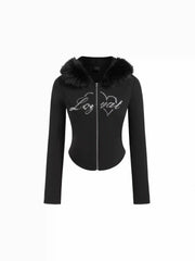 Loyal Rhinestone Faux Fur Trim Hoodie