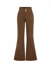 Stretch Denim High Rise Metal Detail Flared Jeans