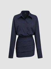 Collar Stripes Cinched Waist Mini Shirt Dress