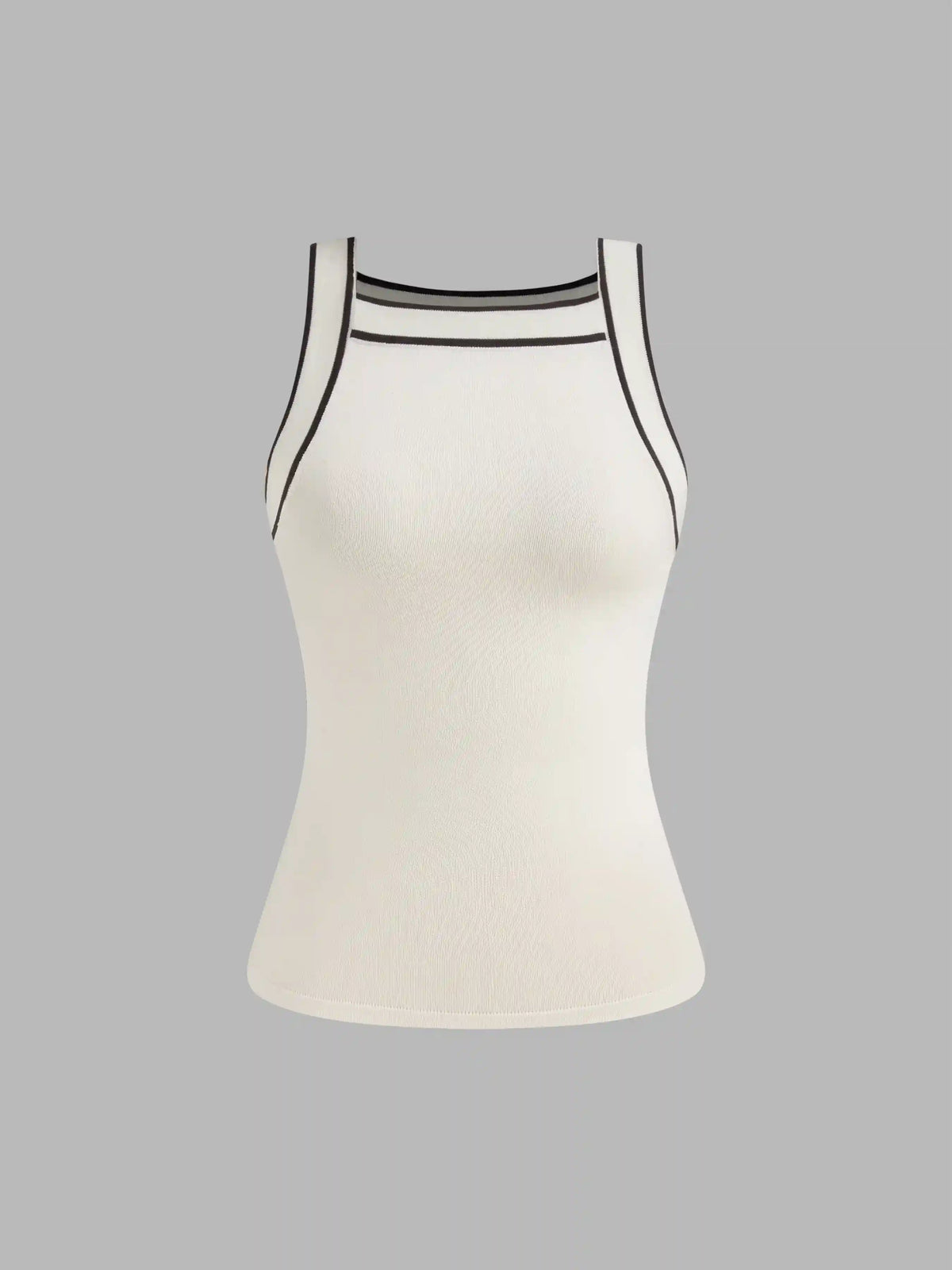 Knit Boat Neck Solid Contrasting Binding Tank Top