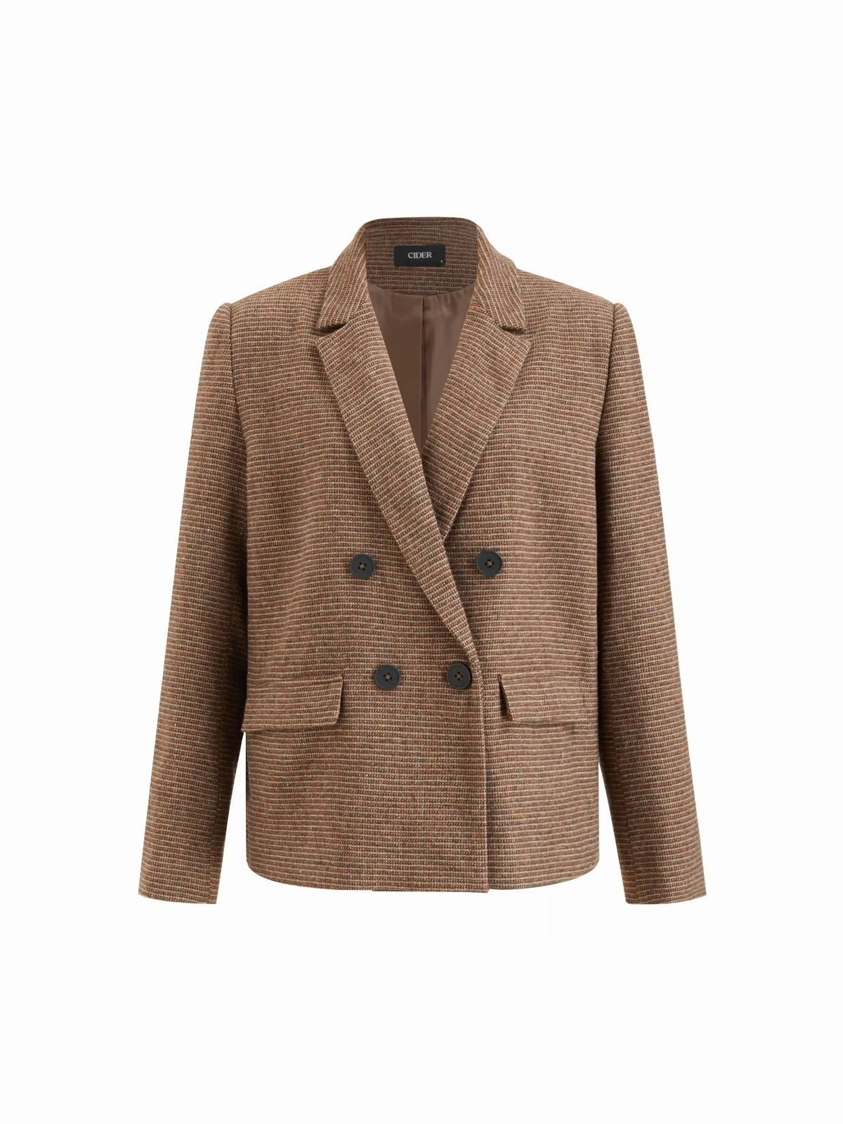 Wool-blend Plaid Notched Collar Long Sleeve  Double Breasted Blazer