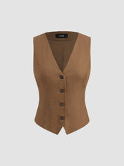 V-neck Solid Button Vest