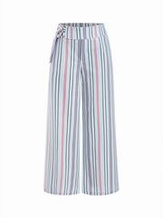 Linen-blend Low Rise Striped Belted Wide Leg Trousers