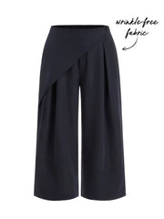 Wrinkle-free Fabric Mid Rise Wrap Wide Leg Trousers Curve & Plus