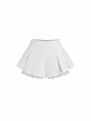 Cotton High Rise Pleated Broderie Anglaise Shorts