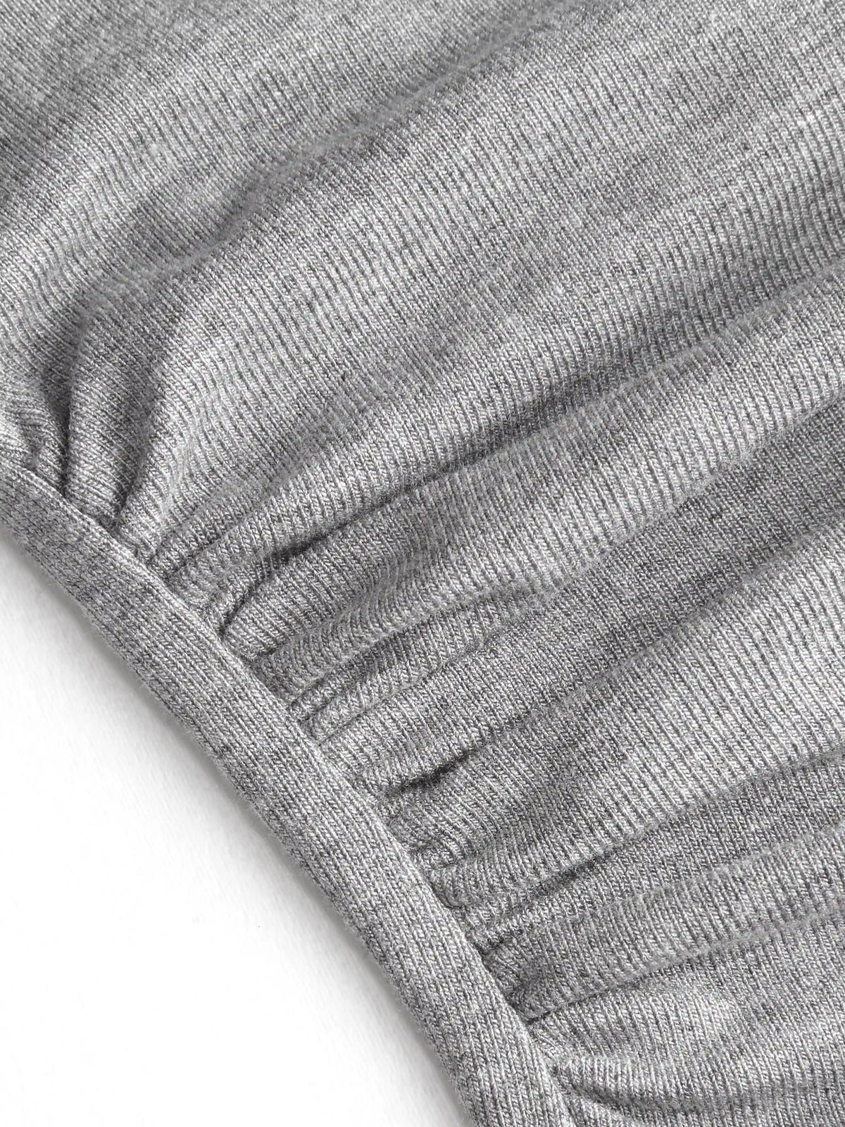 Asymmetrical Neck Long Sleeve Two Tone Ruched Top