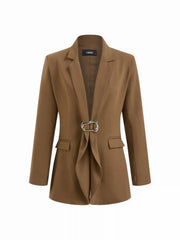 Wool-blend Notched Collar Metal Detail Blazer